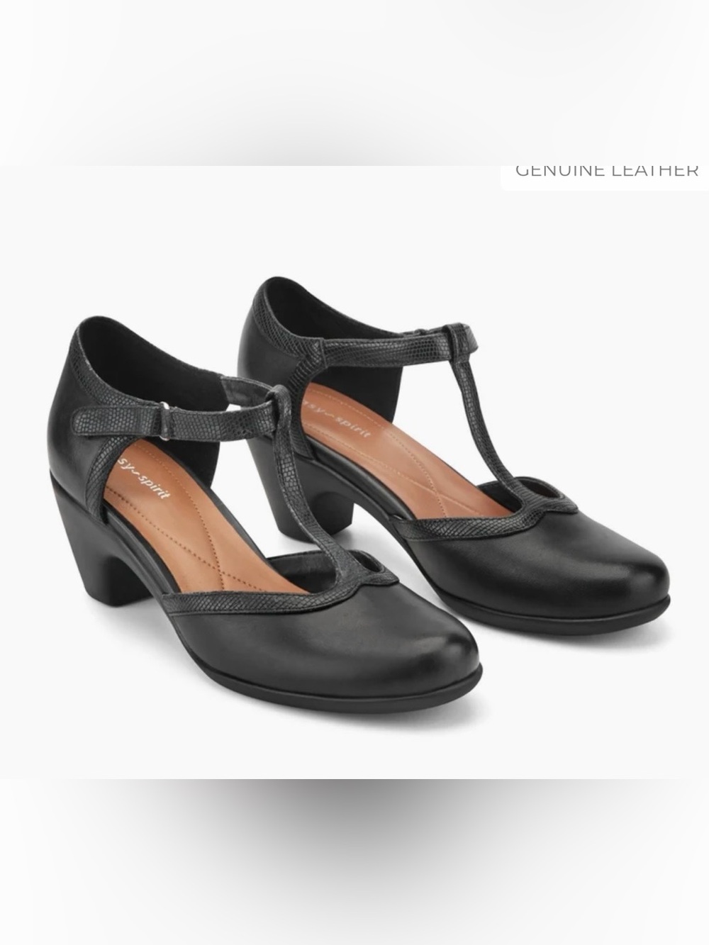 Easy Spirit Cara T-Strap Heels
Black Leather Sculpted Heels BNIB $55